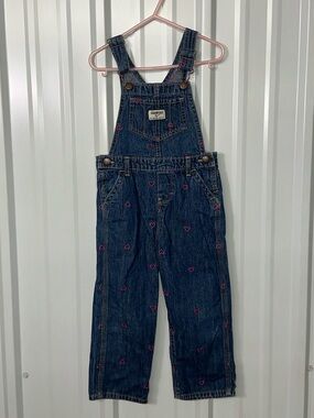Girls Oshkosh B’Gosh Vintage Modern Heart Embroidered Bib Overalls Cottagecore